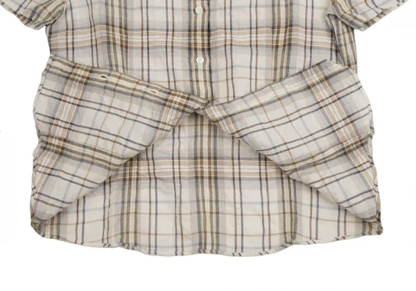 マドモアゼルノンノンMademoiselle NON NON リネンコットンシワ加工チェック半袖シャツ ベージュ茶38(M) K-113359_007