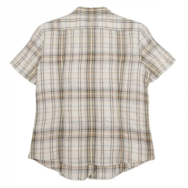 マドモアゼルノンノンMademoiselle NON NON リネンコットンシワ加工チェック半袖シャツ ベージュ茶38(M) K-113359_008
