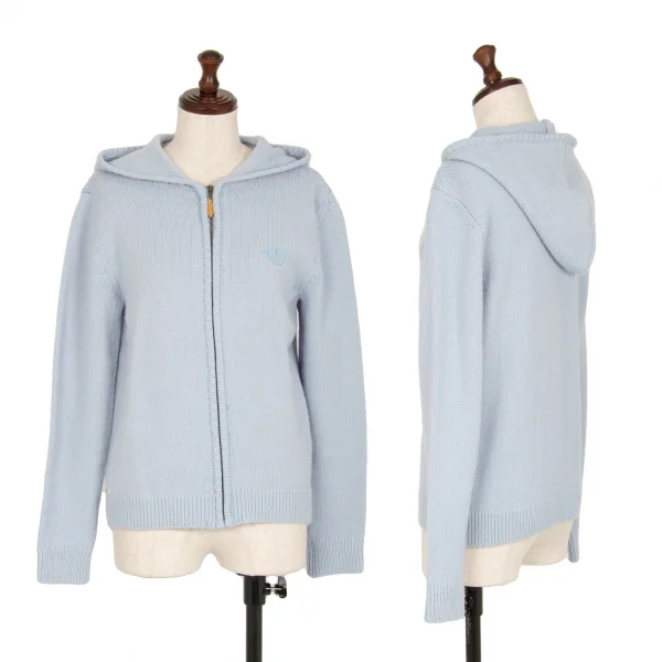 マドモアゼルノンノンMademoiselle NON NON ロゴ刺繍ジップアップニットパーカー 水色38(M) K-113363_001