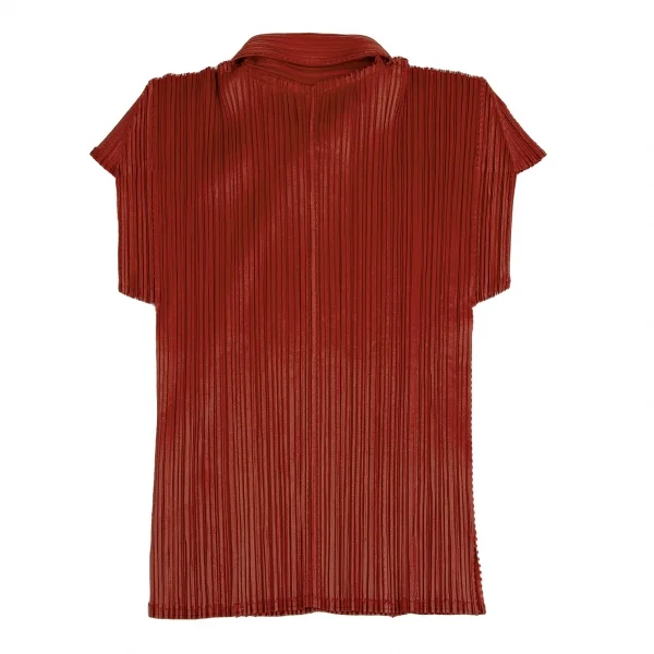 プリーツプリーズPLEATS PLEASE ピンキングカット切替プリーツポロシャツ 赤3位 K-113372_010