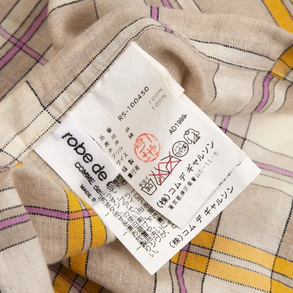 ローブドシャンブル コムデギャルソンrobe de chambre COMME des GARCONS リネン裾フリル切替チェックラップスカート ベージュF K-113383_014