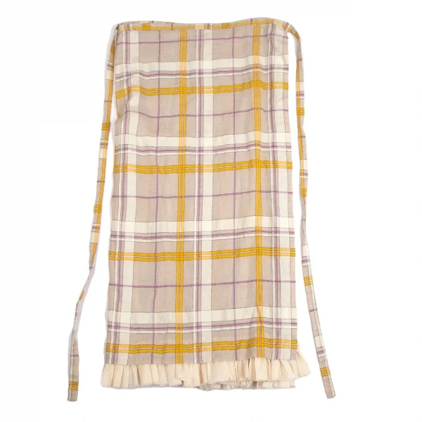 ローブドシャンブル コムデギャルソンrobe de chambre COMME des GARCONS リネン裾フリル切替チェックラップスカート ベージュF K-113383_002