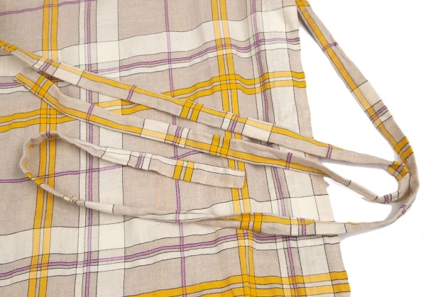 ローブドシャンブル コムデギャルソンrobe de chambre COMME des GARCONS リネン裾フリル切替チェックラップスカート ベージュF K-113383_004