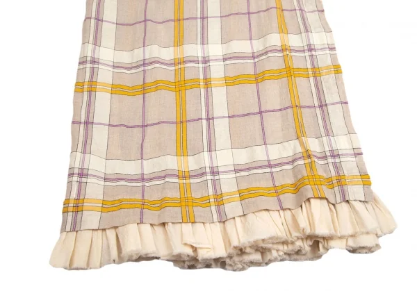 ローブドシャンブル コムデギャルソンrobe de chambre COMME des GARCONS リネン裾フリル切替チェックラップスカート ベージュF K-113383_005