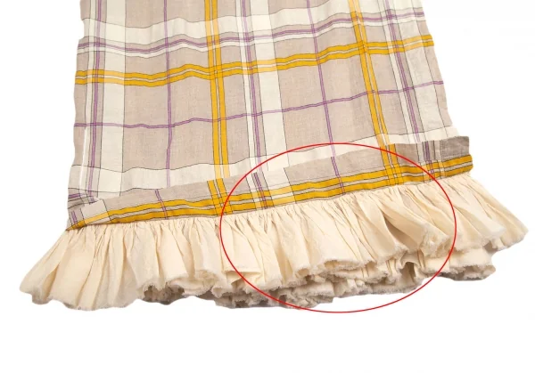 ローブドシャンブル コムデギャルソンrobe de chambre COMME des GARCONS リネン裾フリル切替チェックラップスカート ベージュF K-113383_006