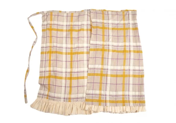 ローブドシャンブル コムデギャルソンrobe de chambre COMME des GARCONS リネン裾フリル切替チェックラップスカート ベージュF K-113383_008