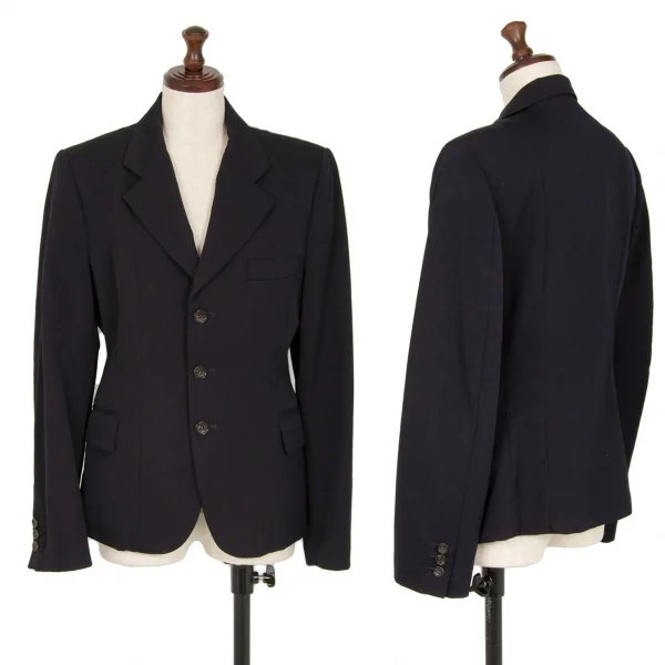 ローブドシャンブル コムデギャルソンrobe de chambre COMME des GARCONSウールギャバ3Bテーラードジャケット 紺M K-113384_001
