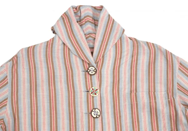 ジジリgigli ボタンデザインショールカラーマルチスチライプシャツ 水色茶赤38(M) K-113392_003
