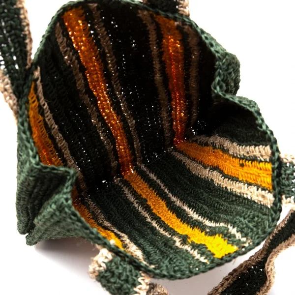 マルニMARNI 天然繊維製ストライプトートバッグ 緑黄 K-113403_010