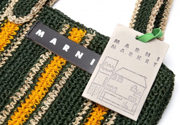 マルニMARNI 天然繊維製ストライプトートバッグ 緑黄 K-113403_012