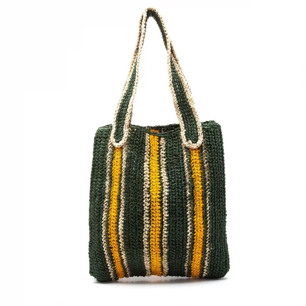 マルニMARNI 天然繊維製ストライプトートバッグ 緑黄 K-113403_005