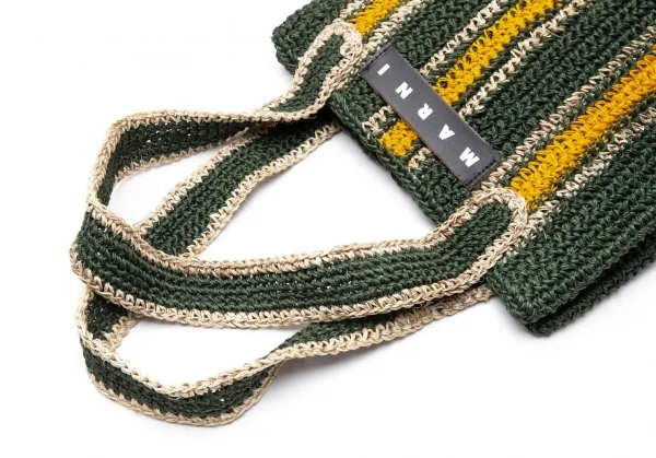 マルニMARNI 天然繊維製ストライプトートバッグ 緑黄 K-113403_009