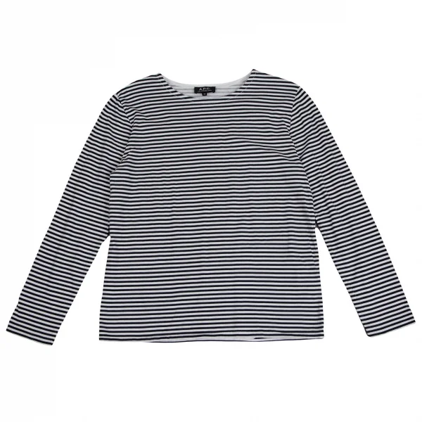 A.P.C. Cotton Stripe Long Sleeve T Shirt White,Navy XS K-113426_001