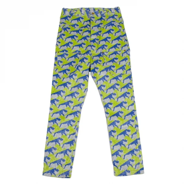 メルシーボークーmercibeaucoup ホースプリントジャガード前後反転サルエルパンツ グレー青黄緑3 K-113428_001