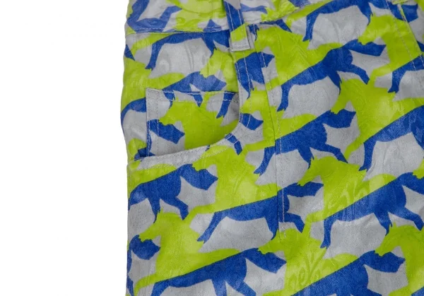 メルシーボークーmercibeaucoup ホースプリントジャガード前後反転サルエルパンツ グレー青黄緑3 K-113428_012