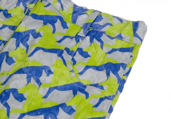 メルシーボークーmercibeaucoup ホースプリントジャガード前後反転サルエルパンツ グレー青黄緑3 K-113428_013