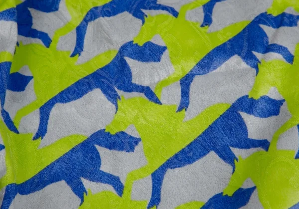 メルシーボークーmercibeaucoup ホースプリントジャガード前後反転サルエルパンツ グレー青黄緑3 K-113428_014