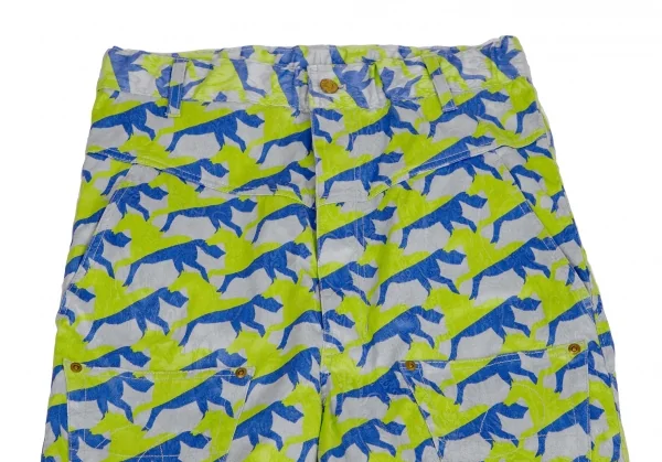 メルシーボークーmercibeaucoup ホースプリントジャガード前後反転サルエルパンツ グレー青黄緑3 K-113428_002