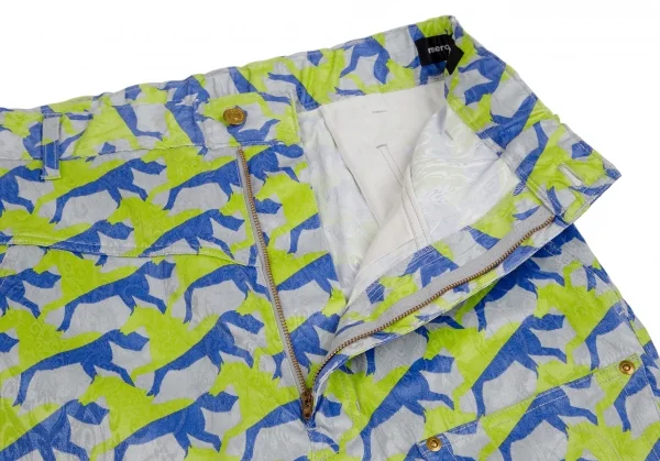 メルシーボークーmercibeaucoup ホースプリントジャガード前後反転サルエルパンツ グレー青黄緑3 K-113428_004