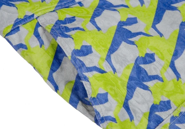 メルシーボークーmercibeaucoup ホースプリントジャガード前後反転サルエルパンツ グレー青黄緑3 K-113428_006