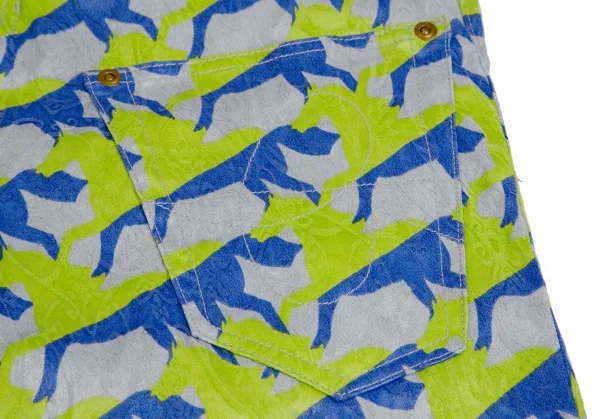 メルシーボークーmercibeaucoup ホースプリントジャガード前後反転サルエルパンツ グレー青黄緑3 K-113428_007