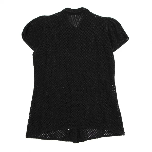 アツロウタヤマA.T ATSURO TAYAMA メッシュ編みギャザースリーブ半袖シャツ 黒M位 K-113476_010