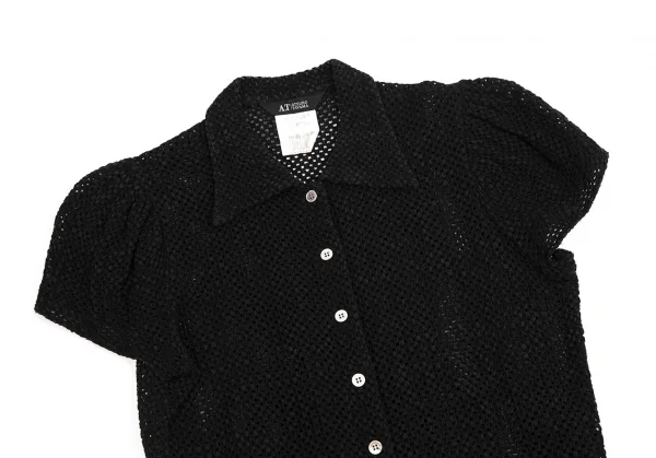 アツロウタヤマA.T ATSURO TAYAMA メッシュ編みギャザースリーブ半袖シャツ 黒M位 K-113476_003