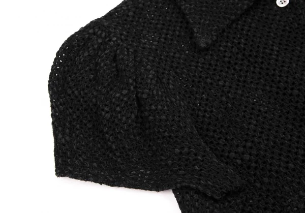 アツロウタヤマA.T ATSURO TAYAMA メッシュ編みギャザースリーブ半袖シャツ 黒M位 K-113476_007