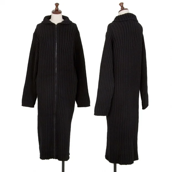 ヨウジヤマモト ファムYohji Yamamoto FEMMEロング丈ジップアップローゲージニット 黒M K-113497_001