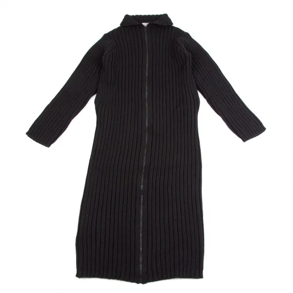 ヨウジヤマモト ファムYohji Yamamoto FEMMEロング丈ジップアップローゲージニット 黒M K-113497_002