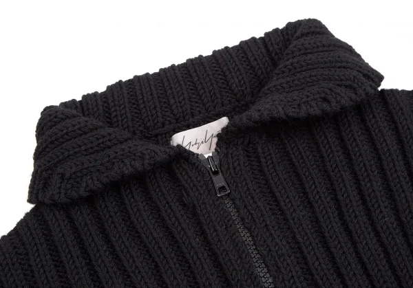 ヨウジヤマモト ファムYohji Yamamoto FEMMEロング丈ジップアップローゲージニット 黒M K-113497_004