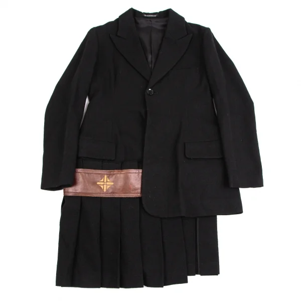 ヨウジヤマモト ファムYohji Yamamoto FEMME モノグラムレザー切替プリーツスカートドッキングジャケット 黒1 K-113499_002