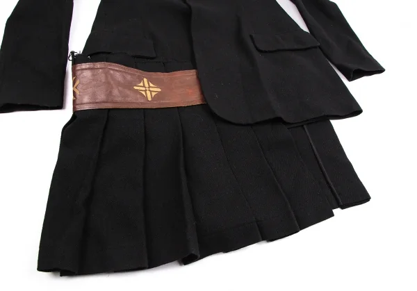 ヨウジヤマモト ファムYohji Yamamoto FEMME モノグラムレザー切替プリーツスカートドッキングジャケット 黒1 K-113499_009