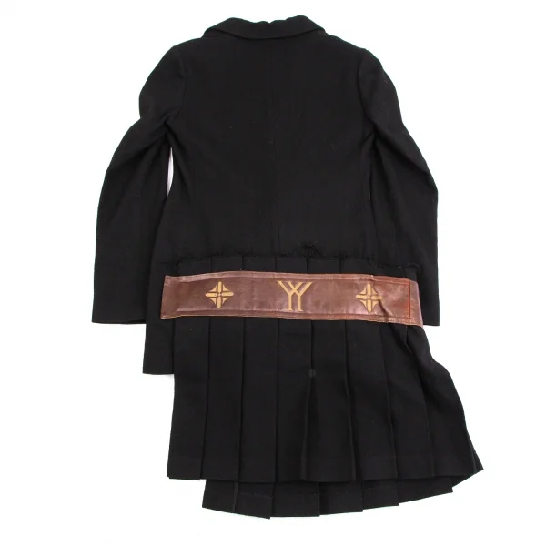 ヨウジヤマモト ファムYohji Yamamoto FEMME モノグラムレザー切替プリーツスカートドッキングジャケット 黒1 K-113499_014