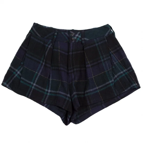 タケシコウサカバイ ワイズ ピンクレーベルTAKESHI KOSAKA by Y's Pink Label タータンチェックタックショートパンツ 青緑黒M位 K-113509_001