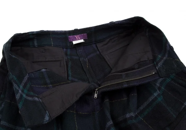 タケシコウサカバイ ワイズ ピンクレーベルTAKESHI KOSAKA by Y's Pink Label タータンチェックタックショートパンツ 青緑黒M位 K-113509_005