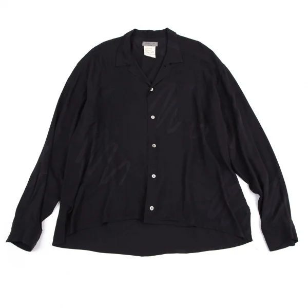 ヨウジヤマモト プールオムYohji Yamamoto POUR HOMME ハンドドローイングラインプリントレーヨンオープンカラーシャツ 黒M位 K-113529_001