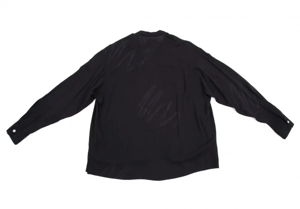 ヨウジヤマモト プールオムYohji Yamamoto POUR HOMME ハンドドローイングラインプリントレーヨンオープンカラーシャツ 黒M位 K-113529_011