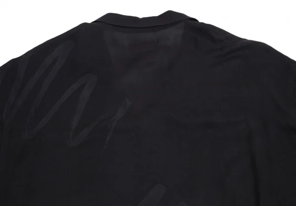 ヨウジヤマモト プールオムYohji Yamamoto POUR HOMME ハンドドローイングラインプリントレーヨンオープンカラーシャツ 黒M位 K-113529_012