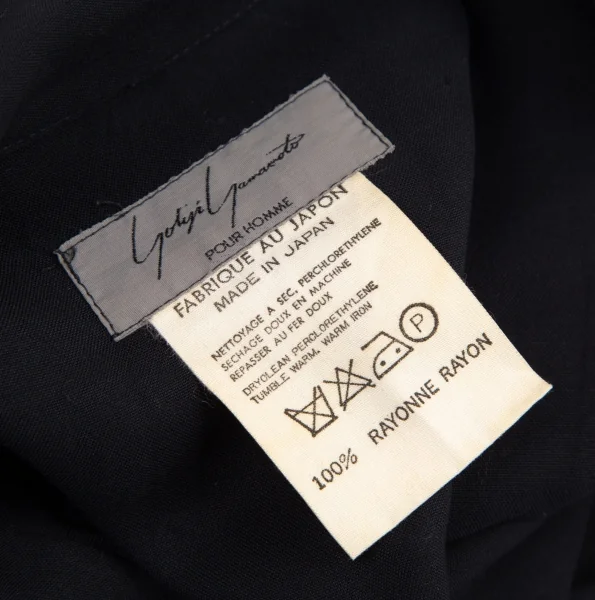 ヨウジヤマモト プールオムYohji Yamamoto POUR HOMME ハンドドローイングラインプリントレーヨンオープンカラーシャツ 黒M位 K-113529_015