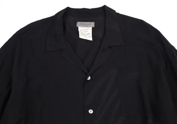 ヨウジヤマモト プールオムYohji Yamamoto POUR HOMME ハンドドローイングラインプリントレーヨンオープンカラーシャツ 黒M位 K-113529_002