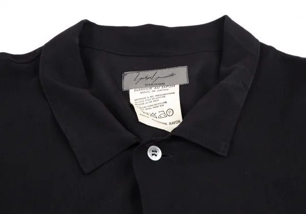 ヨウジヤマモト プールオムYohji Yamamoto POUR HOMME ハンドドローイングラインプリントレーヨンオープンカラーシャツ 黒M位 K-113529_004
