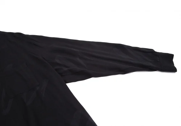 ヨウジヤマモト プールオムYohji Yamamoto POUR HOMME ハンドドローイングラインプリントレーヨンオープンカラーシャツ 黒M位 K-113529_005