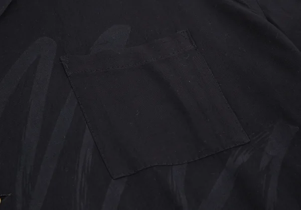 ヨウジヤマモト プールオムYohji Yamamoto POUR HOMME ハンドドローイングラインプリントレーヨンオープンカラーシャツ 黒M位 K-113529_006