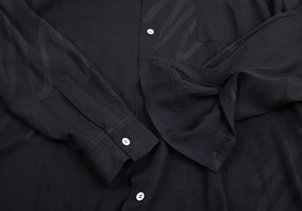 ヨウジヤマモト プールオムYohji Yamamoto POUR HOMME ハンドドローイングラインプリントレーヨンオープンカラーシャツ 黒M位 K-113529_008