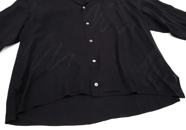 ヨウジヤマモト プールオムYohji Yamamoto POUR HOMME ハンドドローイングラインプリントレーヨンオープンカラーシャツ 黒M位 K-113529_009
