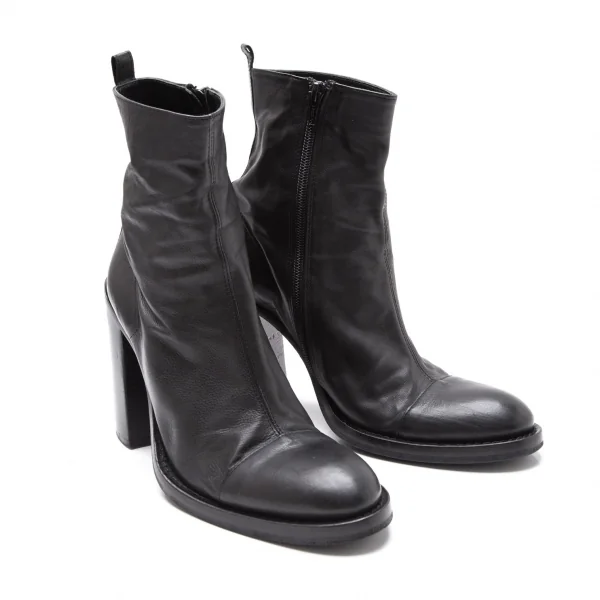 アンドゥムルメステールANN DEMEULEMEESTER レザーチャンキーヒールショートブーツ 黒39(24.5位) K-113561_001