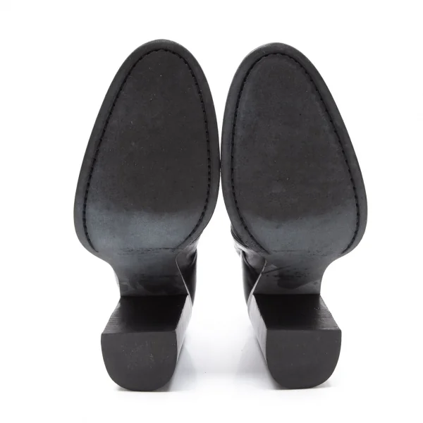 アンドゥムルメステールANN DEMEULEMEESTER レザーチャンキーヒールショートブーツ 黒39(24.5位) K-113561_011