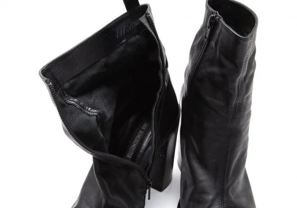 アンドゥムルメステールANN DEMEULEMEESTER レザーチャンキーヒールショートブーツ 黒39(24.5位) K-113561_014