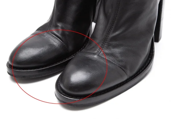 アンドゥムルメステールANN DEMEULEMEESTER レザーチャンキーヒールショートブーツ 黒39(24.5位) K-113561_003